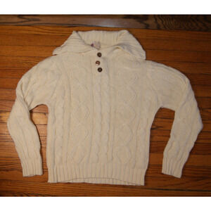 Vintage Kings Road Sweater Mens Large Cream Cable Knit Pullover Shawl Collar 80s